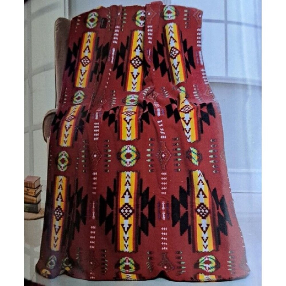 New Burgundy Red 50x60 Southwest Aztec Fleece Throw Gift Blanket Reversible SOFT